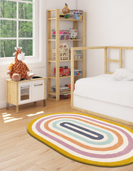 Multicolor 5' 1 x 8' Hand Tufted Wool Oval Area Rug 100% Natural Wool Unique Modern Handmade Carpet for Living Rooms, Bedrooms for Sale at Rug Engine