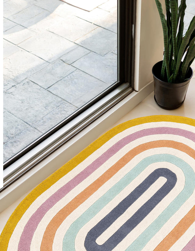 Multicolor 5' 1 x 8' Hand Tufted Wool Oval Area Rug 100% Natural Wool Unique Modern Handmade Carpet for Living Rooms, Bedrooms for Sale at Rug Engine