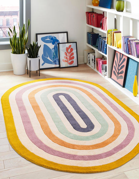 Multicolor 5' 1 x 8' Hand Tufted Wool Oval Area Rug 100% Natural Wool Unique Modern Handmade Carpet for Living Rooms, Bedrooms for Sale at Rug Engine