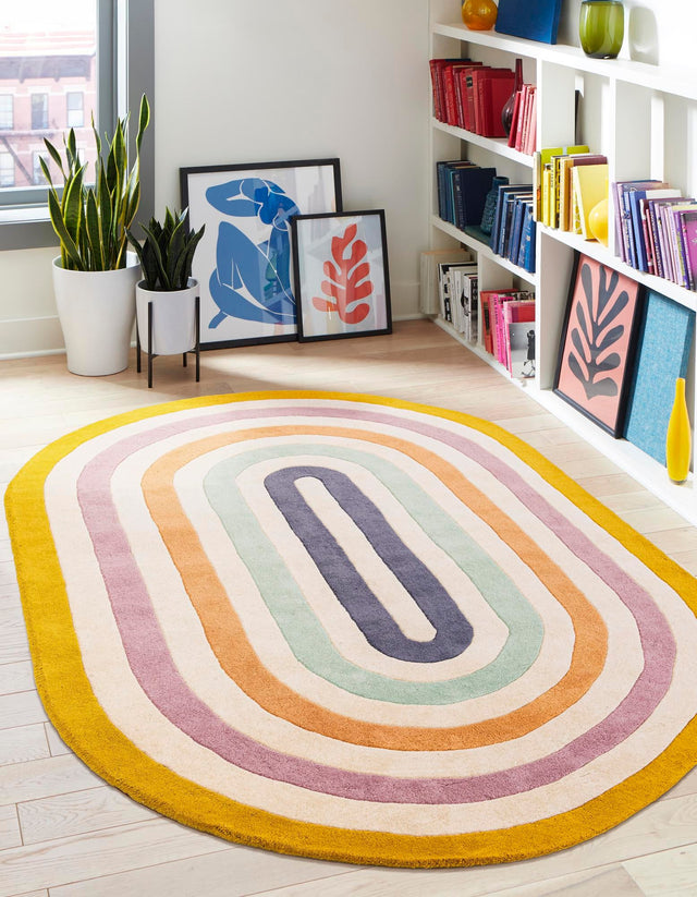 Multicolor 5' 1 x 8' Hand Tufted Wool Oval Area Rug 100% Natural Wool Unique Modern Handmade Carpet for Living Rooms, Bedrooms for Sale at Rug Engine