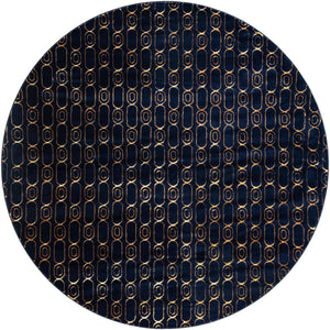 Navy Blue and Gold 10' x 10' Vogue Geo Round Area Rug Geometric Glam Style Shiny Accents Carpet Mat for Unique Interior Design & Home Decor for Sale at Rug Engine