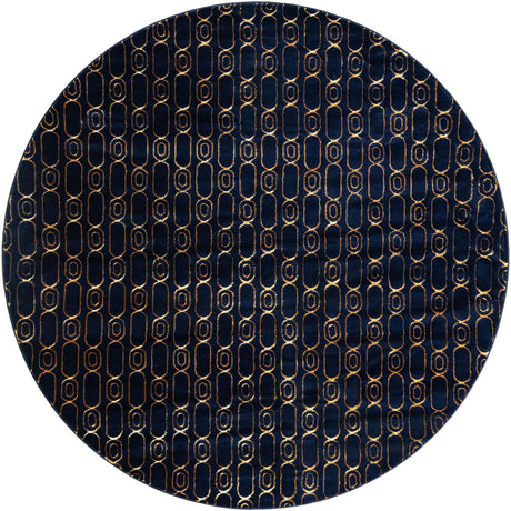 Navy Blue and Gold 10' x 10' Vogue Geo Round Area Rug Geometric Glam Style Shiny Accents Carpet Mat for Unique Interior Design & Home Decor for Sale at Rug Engine
