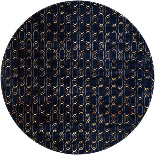 Navy Blue and Gold 10' x 10' Vogue Geo Round Area Rug Geometric Glam Style Shiny Accents Carpet Mat for Unique Interior Design & Home Decor for Sale at Rug Engine