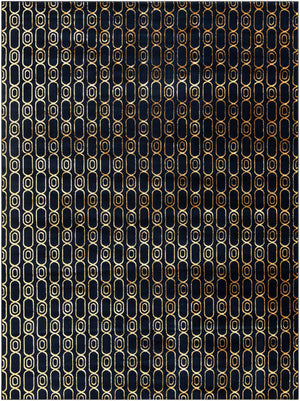 Navy Blue and Gold 10' x 13' 1 Vogue Geo Rectangle Area Rug Geometric Glam Style Shiny Accents Carpet Mat for Unique Interior Design & Home Decor for Sale at Rug Engine