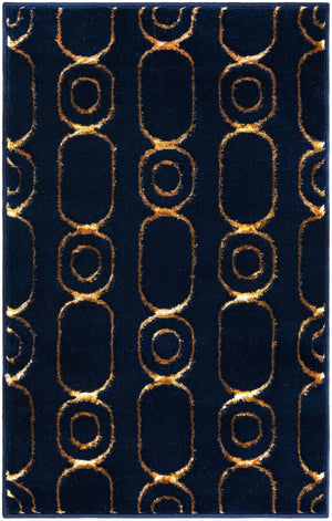Navy Blue and Gold 2' x 3' 1 Vogue Geo Rectangle Area Rug Geometric Glam Style Shiny Accents Carpet Mat for Unique Interior Design & Home Decor for Sale at Rug Engine
