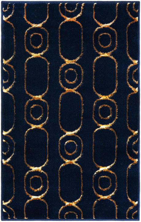 Navy Blue and Gold 2' x 3' 1 Vogue Geo Rectangle Area Rug Geometric Glam Style Shiny Accents Carpet Mat for Unique Interior Design & Home Decor for Sale at Rug Engine