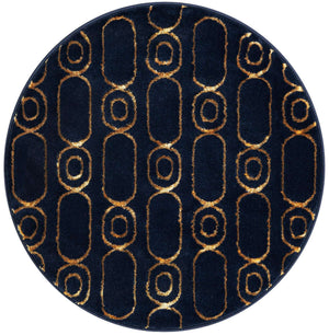 Navy Blue and Gold 3' 1 x 3' 1 Vogue Geo Round Area Rug Geometric Glam Style Shiny Accents Carpet Mat for Unique Interior Design & Home Decor for Sale at Rug Engine