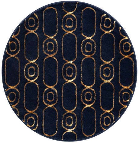 Navy Blue and Gold 3' 1 x 3' 1 Vogue Geo Round Area Rug Geometric Glam Style Shiny Accents Carpet Mat for Unique Interior Design & Home Decor for Sale at Rug Engine