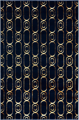 Navy Blue and Gold 4' 1 x 6' 1 Vogue Geo Rectangle Area Rug Geometric Glam Style Shiny Accents Carpet Mat for Unique Interior Design & Home Decor for Sale at Rug Engine