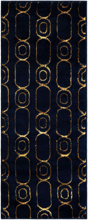 Navy Blue and Gold 2' x 5' 1 Vogue Geo Runner Area Rug Geometric Glam Style Shiny Accents Carpet Mat for Unique Interior Design & Home Decor for Sale at Rug Engine