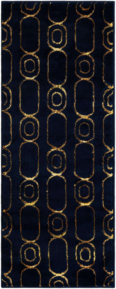 Navy Blue and Gold 2' x 5' 1 Vogue Geo Runner Area Rug Geometric Glam Style Shiny Accents Carpet Mat for Unique Interior Design & Home Decor for Sale at Rug Engine