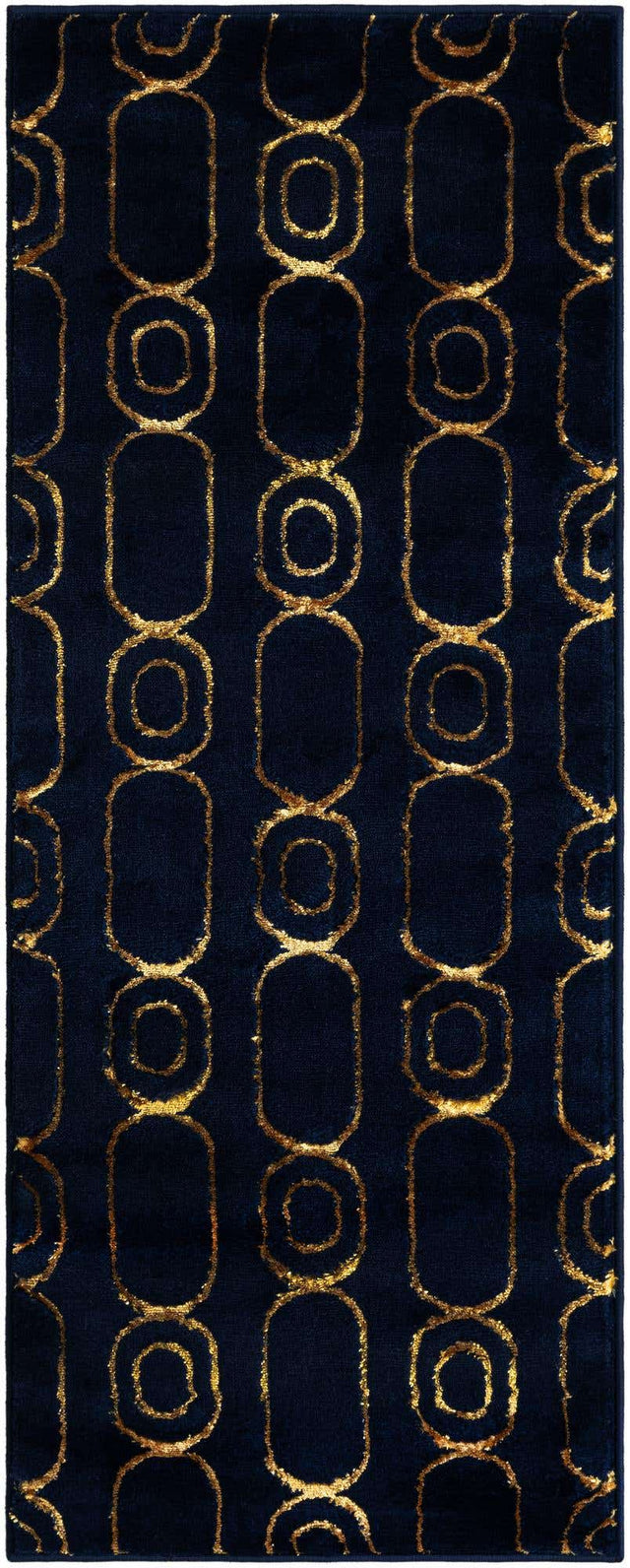Navy Blue and Gold 2' x 5' 1 Vogue Geo Runner Area Rug Geometric Glam Style Shiny Accents Carpet Mat for Unique Interior Design & Home Decor for Sale at Rug Engine