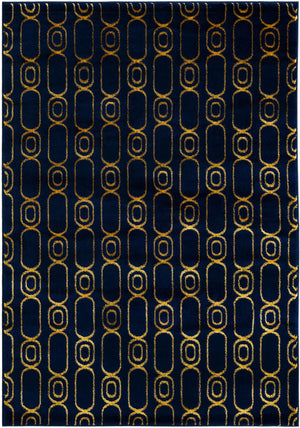 Navy Blue and Gold 5' 3 x 7' 1 Vogue Geo Rectangle Area Rug Geometric Glam Style Shiny Accents Carpet Mat for Unique Interior Design & Home Decor for Sale at Rug Engine