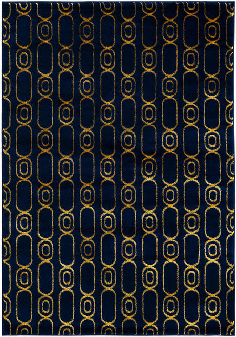 Navy Blue and Gold 5' 3 x 7' 1 Vogue Geo Rectangle Area Rug Geometric Glam Style Shiny Accents Carpet Mat for Unique Interior Design & Home Decor for Sale at Rug Engine
