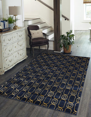 Navy Blue and Gold 10' x 13' 1 Vogue Geo Rectangle Area Rug Geometric Glam Style Shiny Accents Carpet Mat for Unique Interior Design & Home Decor for Sale at Rug Engine