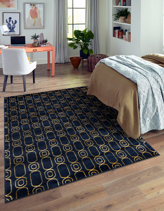 Navy Blue and Gold 9' x 12' Vogue Geo Rectangle Area Rug Geometric Glam Style Shiny Accents Carpet Mat for Unique Interior Design & Home Decor for Sale at Rug Engine