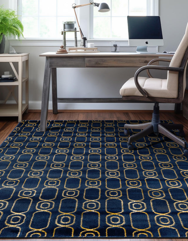 Navy Blue and Gold 10' x 13' 1 Vogue Geo Rectangle Area Rug Geometric Glam Style Shiny Accents Carpet Mat for Unique Interior Design & Home Decor for Sale at Rug Engine