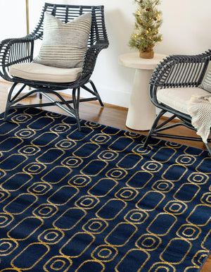 Navy Blue and Gold 10' x 13' 1 Vogue Geo Rectangle Area Rug Geometric Glam Style Shiny Accents Carpet Mat for Unique Interior Design & Home Decor for Sale at Rug Engine