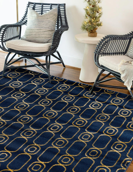 Navy Blue and Gold 10' x 13' 1 Vogue Geo Rectangle Area Rug Geometric Glam Style Shiny Accents Carpet Mat for Unique Interior Design & Home Decor for Sale at Rug Engine