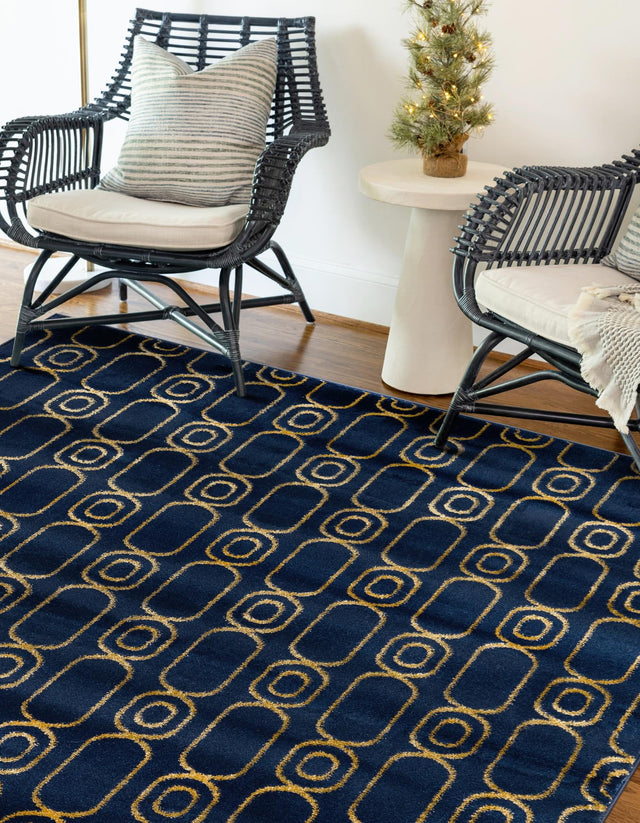 Navy Blue and Gold 10' x 13' 1 Vogue Geo Rectangle Area Rug Geometric Glam Style Shiny Accents Carpet Mat for Unique Interior Design & Home Decor for Sale at Rug Engine
