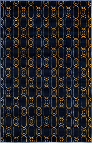 Navy Blue and Gold 5' 3 x 8' Vogue Geo Rectangle Area Rug Geometric Glam Style Shiny Accents Carpet Mat for Unique Interior Design & Home Decor for Sale at Rug Engine