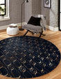 Navy Blue and Gold 10' x 10' Vogue Geo Round Area Rug Geometric Glam Style Shiny Accents Carpet Mat for Unique Interior Design & Home Decor for Sale at Rug Engine