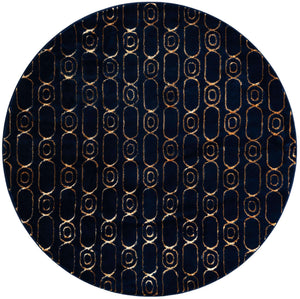 Navy Blue and Gold 6' 1 x 6' 1 Vogue Geo Round Area Rug Geometric Glam Style Shiny Accents Carpet Mat for Unique Interior Design & Home Decor for Sale at Rug Engine