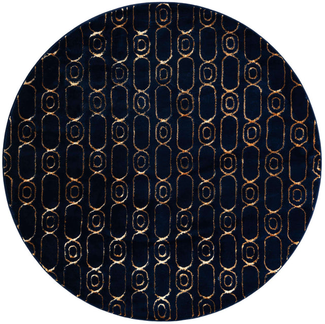 Navy Blue and Gold 6' 1 x 6' 1 Vogue Geo Round Area Rug Geometric Glam Style Shiny Accents Carpet Mat for Unique Interior Design & Home Decor for Sale at Rug Engine