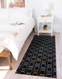 Navy Blue and Gold 2' x 8' Vogue Geo Runner Area Rug Geometric Glam Style Shiny Accents Carpet Mat for Unique Interior Design & Home Decor for Sale at Rug Engine