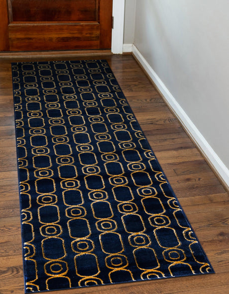 Navy Blue and Gold 2' x 5' 1 Vogue Geo Runner Area Rug Geometric Glam Style Shiny Accents Carpet Mat for Unique Interior Design & Home Decor for Sale at Rug Engine