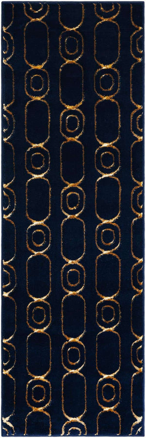Navy Blue and Gold 2' x 6' 1 Vogue Geo Runner Area Rug Geometric Glam Style Shiny Accents Carpet Mat for Unique Interior Design & Home Decor for Sale at Rug Engine