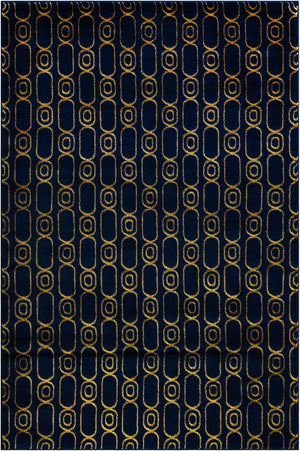 Navy Blue and Gold 6' 1 x 9' Vogue Geo Rectangle Area Rug Geometric Glam Style Shiny Accents Carpet Mat for Unique Interior Design & Home Decor for Sale at Rug Engine