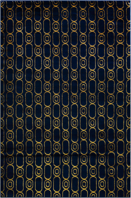 Navy Blue and Gold 6' 1 x 9' Vogue Geo Rectangle Area Rug Geometric Glam Style Shiny Accents Carpet Mat for Unique Interior Design & Home Decor for Sale at Rug Engine