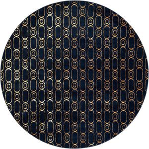 Navy Blue and Gold 7' 10 x 7' 10 Vogue Geo Round Area Rug Geometric Glam Style Shiny Accents Carpet Mat for Unique Interior Design & Home Decor for Sale at Rug Engine