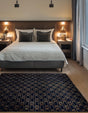 Navy Blue and Gold 7' 10 x 7' 10 Vogue Geo Square Area Rug Geometric Glam Style Shiny Accents Carpet Mat for Unique Interior Design & Home Decor for Sale at Rug Engine