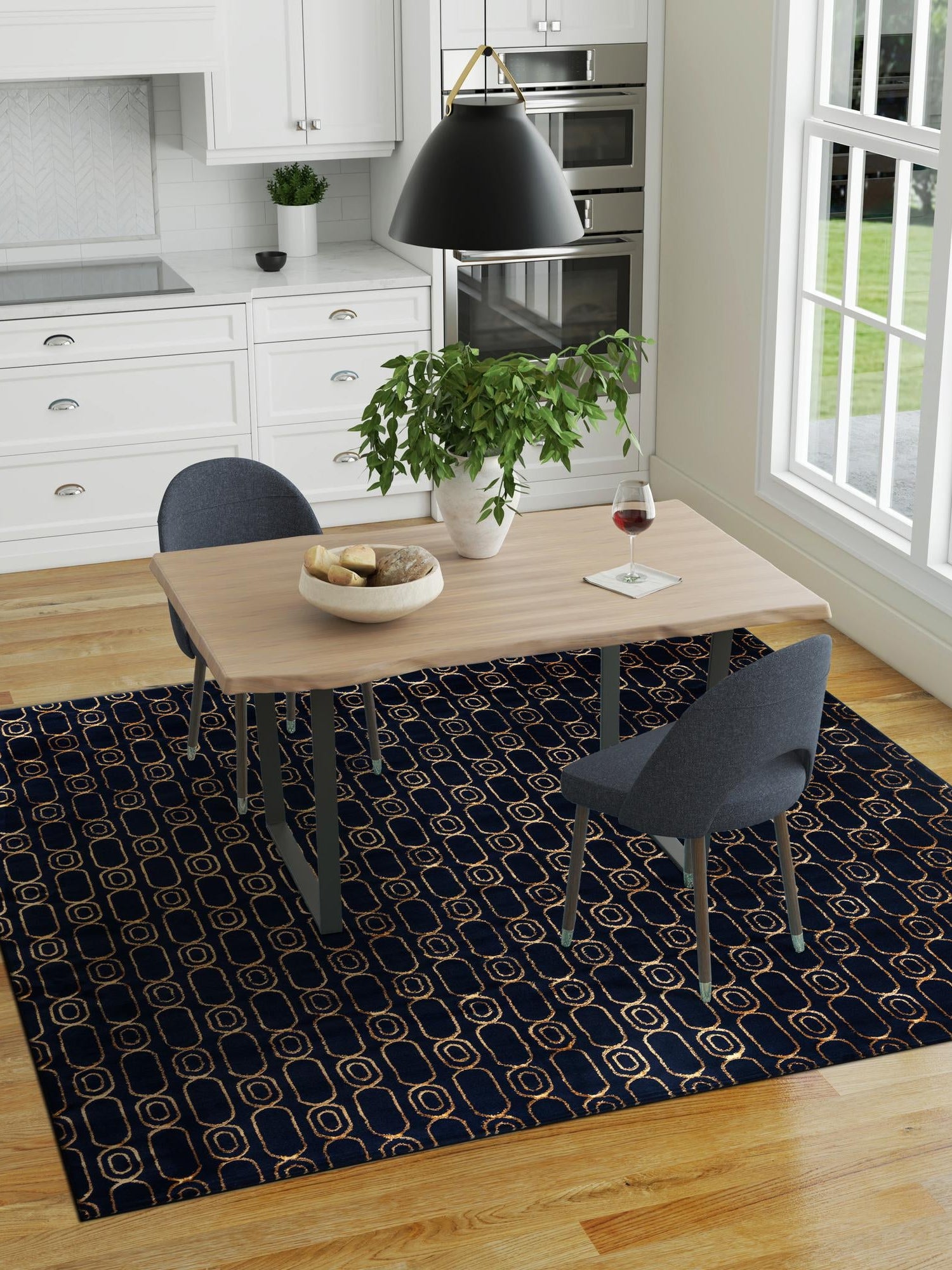 Navy Blue and Gold 10' x 10' Vogue Geo Square Area Rug Geometric Glam Style Shiny Accents Carpet Mat for Unique Interior Design & Home Decor for Sale at Rug Engine