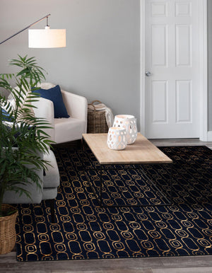 Navy Blue and Gold 7' 10 x 7' 10 Vogue Geo Square Area Rug Geometric Glam Style Shiny Accents Carpet Mat for Unique Interior Design & Home Decor for Sale at Rug Engine