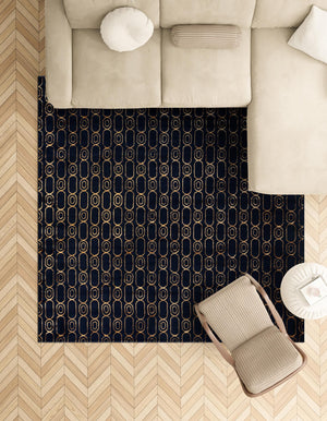 Navy Blue and Gold 7' 10 x 7' 10 Vogue Geo Square Area Rug Geometric Glam Style Shiny Accents Carpet Mat for Unique Interior Design & Home Decor for Sale at Rug Engine