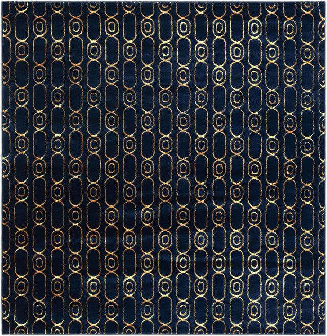 Navy Blue and Gold 7' 10 x 7' 10 Vogue Geo Square Area Rug Geometric Glam Style Shiny Accents Carpet Mat for Unique Interior Design & Home Decor for Sale at Rug Engine
