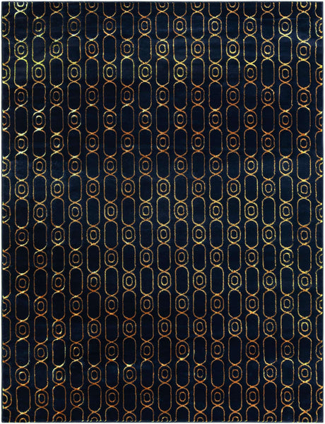 Navy Blue and Gold 7' 10 x 10' Vogue Geo Rectangle Area Rug Geometric Glam Style Shiny Accents Carpet Mat for Unique Interior Design & Home Decor for Sale at Rug Engine