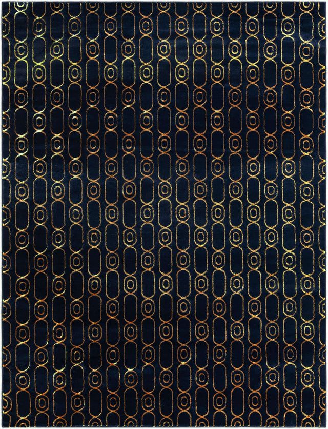 Navy Blue and Gold 7' 10 x 10' Vogue Geo Rectangle Area Rug Geometric Glam Style Shiny Accents Carpet Mat for Unique Interior Design & Home Decor for Sale at Rug Engine