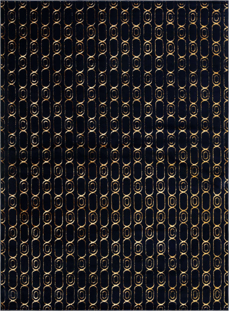 Navy Blue and Gold 9' x 12' Vogue Geo Rectangle Area Rug Geometric Glam Style Shiny Accents Carpet Mat for Unique Interior Design & Home Decor for Sale at Rug Engine