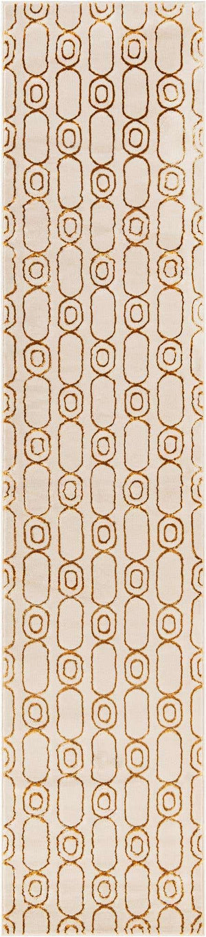 White and Gold 2' 7 x 12' Vogue Geo Runner Area Rug Geometric Glam Style Shiny Accents Carpet Mat for Unique Interior Design & Home Decor for Sale at Rug Engine