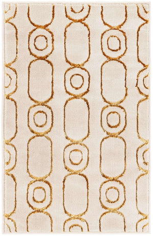White and Gold 2' x 3' 1 Vogue Geo Rectangle Area Rug Geometric Glam Style Shiny Accents Carpet Mat for Unique Interior Design & Home Decor for Sale at Rug Engine