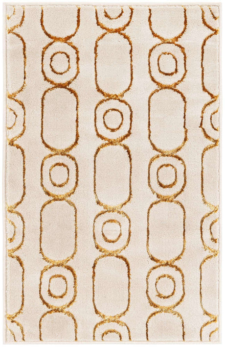 White and Gold 2' x 3' 1 Vogue Geo Rectangle Area Rug Geometric Glam Style Shiny Accents Carpet Mat for Unique Interior Design & Home Decor for Sale at Rug Engine