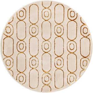 White and Gold 3' 1 x 3' 1 Vogue Geo Round Area Rug Geometric Glam Style Shiny Accents Carpet Mat for Unique Interior Design & Home Decor for Sale at Rug Engine