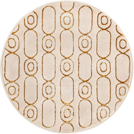 White and Gold 3' 1 x 3' 1 Vogue Geo Round Area Rug Geometric Glam Style Shiny Accents Carpet Mat for Unique Interior Design & Home Decor for Sale at Rug Engine