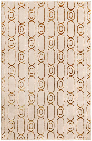 White and Gold 4' 1 x 6' 1 Vogue Geo Rectangle Area Rug Geometric Glam Style Shiny Accents Carpet Mat for Unique Interior Design & Home Decor for Sale at Rug Engine