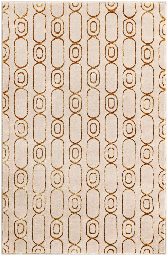 White and Gold 4' 1 x 6' 1 Vogue Geo Rectangle Area Rug Geometric Glam Style Shiny Accents Carpet Mat for Unique Interior Design & Home Decor for Sale at Rug Engine