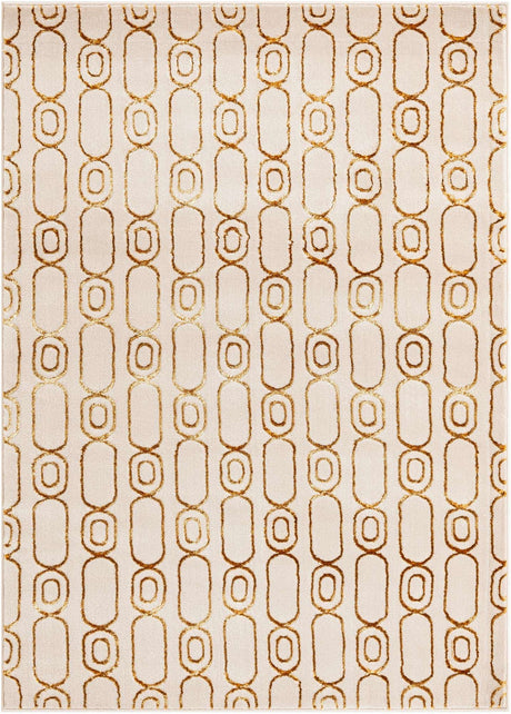 White and Gold 5' 3 x 7' 1 Vogue Geo Rectangle Area Rug Geometric Glam Style Shiny Accents Carpet Mat for Unique Interior Design & Home Decor for Sale at Rug Engine